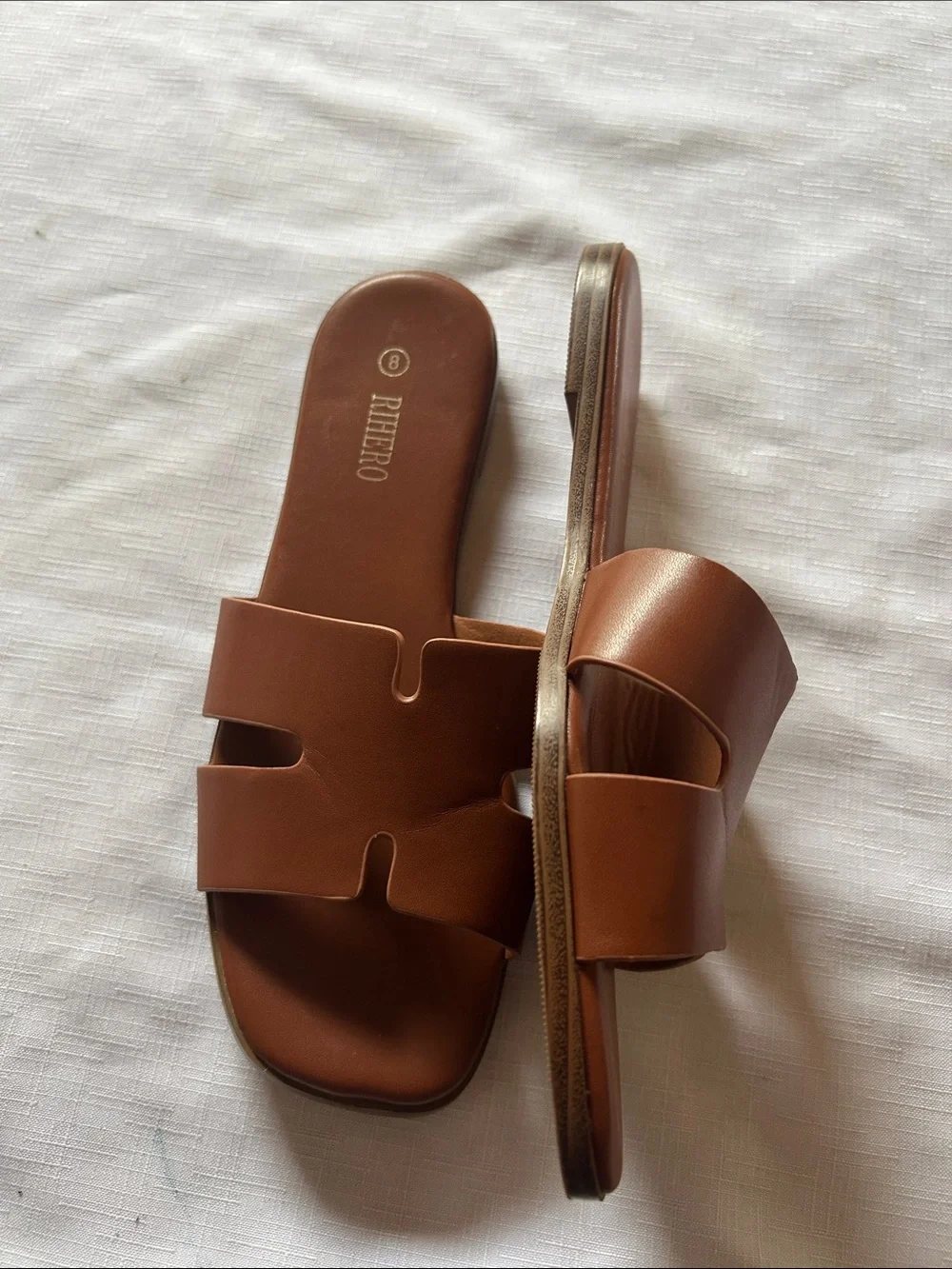 Women's Brown Slide Sandals with Cutout Straps